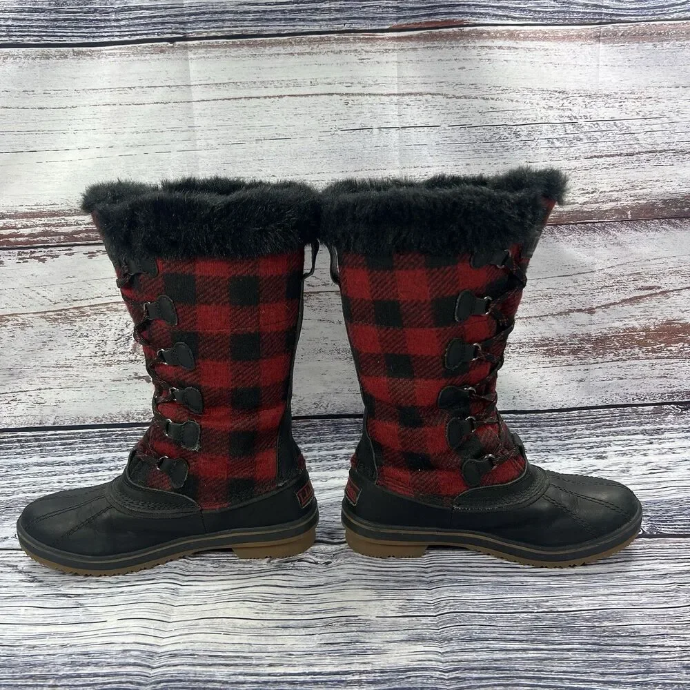LL Bean Rangeley Buffalo Plaid Red Black Winter Boots, Women’s Size 6